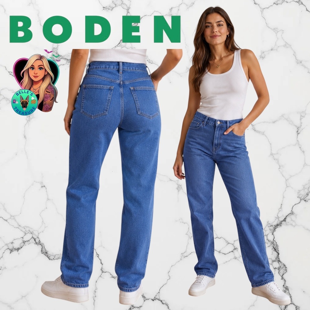 Boden Women's 10L Girlfriend Jeans Blue High Rise Denim Loose Fit Medium Wash